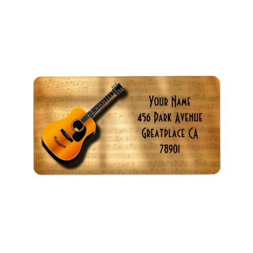 Acoustic Vintage Guitar With Musician Custom Name Label