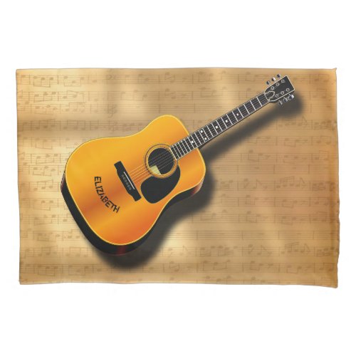 Acoustic Vintage Guitar With Musician Custom Name Pillow Case