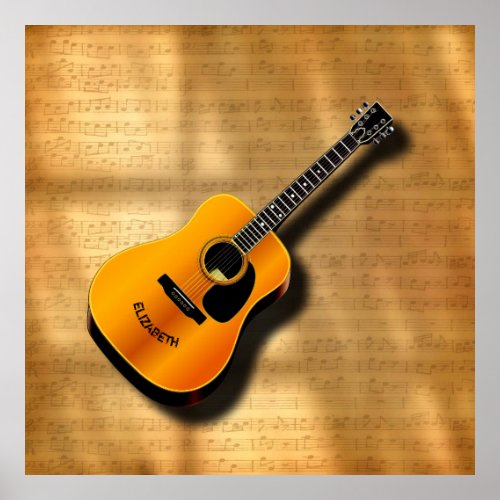Acoustic Vintage Guitar With Musician Custom Name Poster