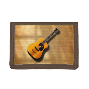 Acoustic Vintage Guitar With Musician Custom Name Tri-fold Wallet