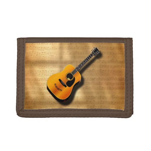 Acoustic Vintage Guitar With Musician Custom Name Tri_fold Wallet