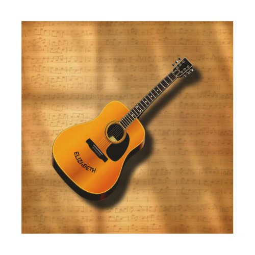 Acoustic Vintage Guitar With Musician Custom Name Wood Wall Decor
