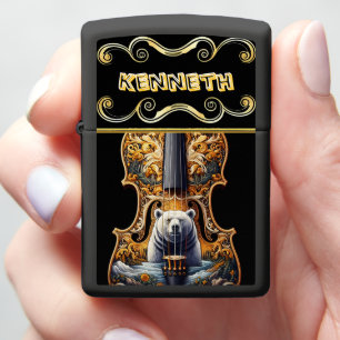 Acoustic Violin with Intricate Bear Zippo Lighter