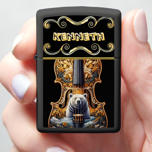 Acoustic Violin with Intricate Bear Zippo Lighter (In Hand)