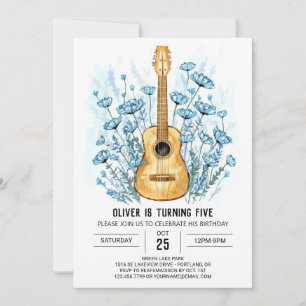Acoustic Whimsical Guitar Boy Birthday Invitation