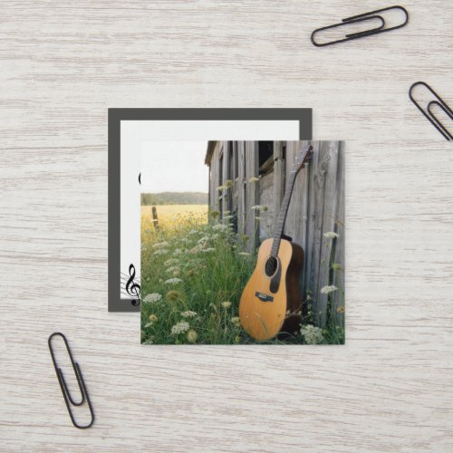 Acoustical Guitar Leaning on a Country Barn Square Business Card