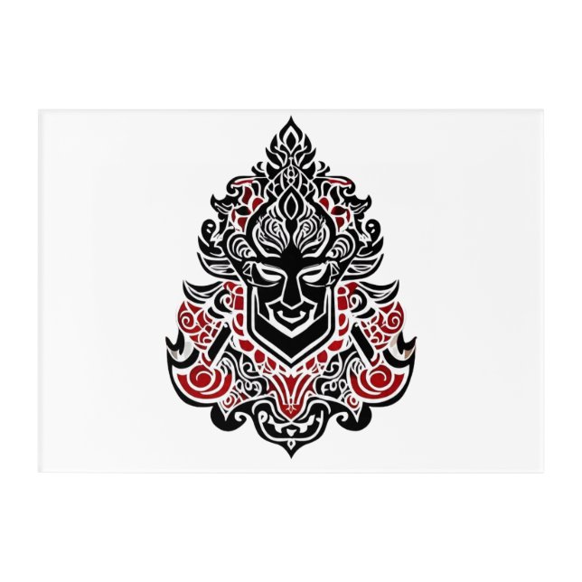 Acrilic art design.Mythical tribal mask ornament (Front)