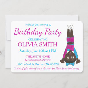 Acro Acrobatics Acrobat Dance Theme Birthday Party Invitation
