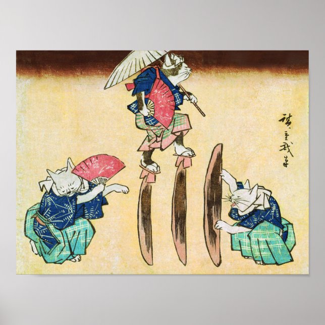 Acrobat Cat, Hiroshige, Ukiyo-e Poster (Front)