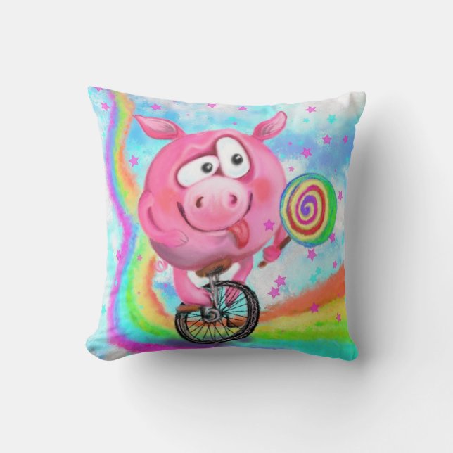 Acrobat Piggy Throw Pillow (Front)