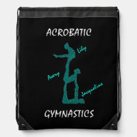 Acrobatic Gymnastics Black / Teal w/ up to 3 Names Drawstring Bag