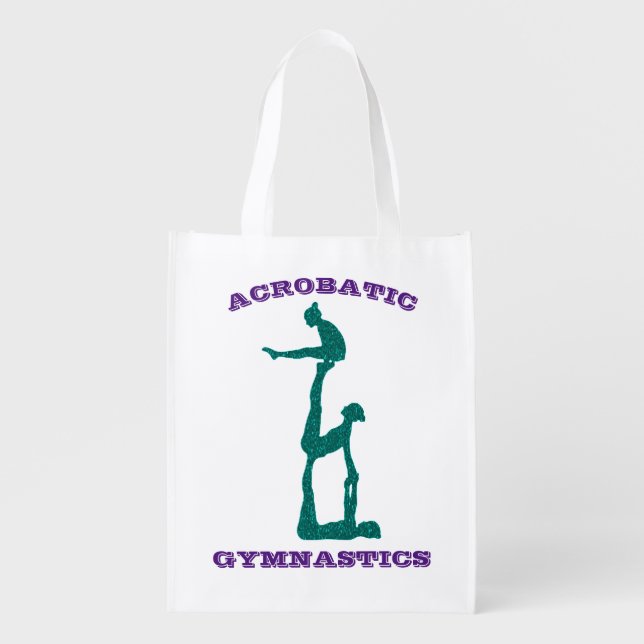 Acrobatic Gymnastics - Girls Acro Purple and Teal Grocery Bag (Front)