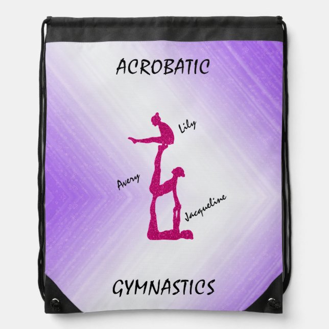Acrobatic Gymnastics Gradient w/ Up To 3 Names  Drawstring Bag (Front)