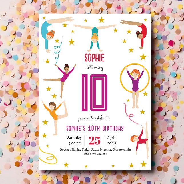 Acrobatics and gymnastics sport girl birthday invitation (Creator Uploaded)