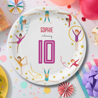 Acrobatics and gymnastics sport girl birthday paper plates