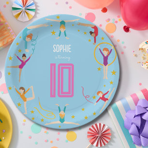 Acrobatics and gymnastics sport girl birthday paper plates