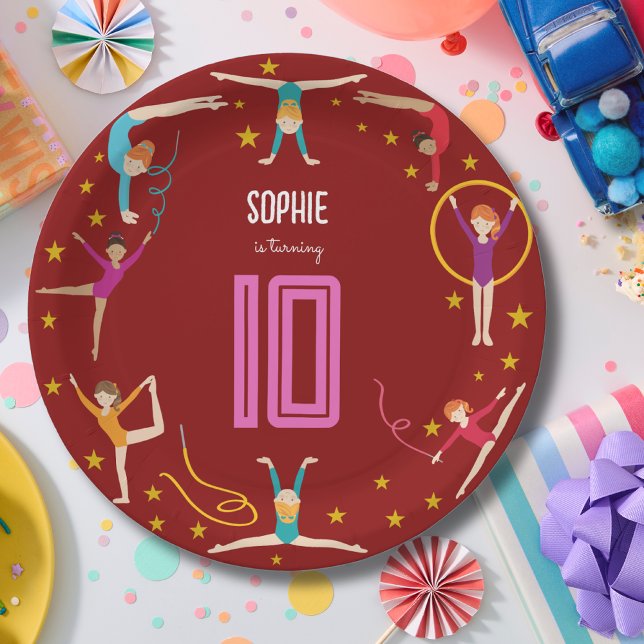 Acrobatics and gymnastics sport girl birthday paper plates (Creator Uploaded)