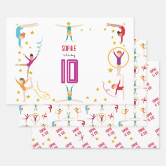 Acrobatics and gymnastics sport girl birthday wrapping paper sheets