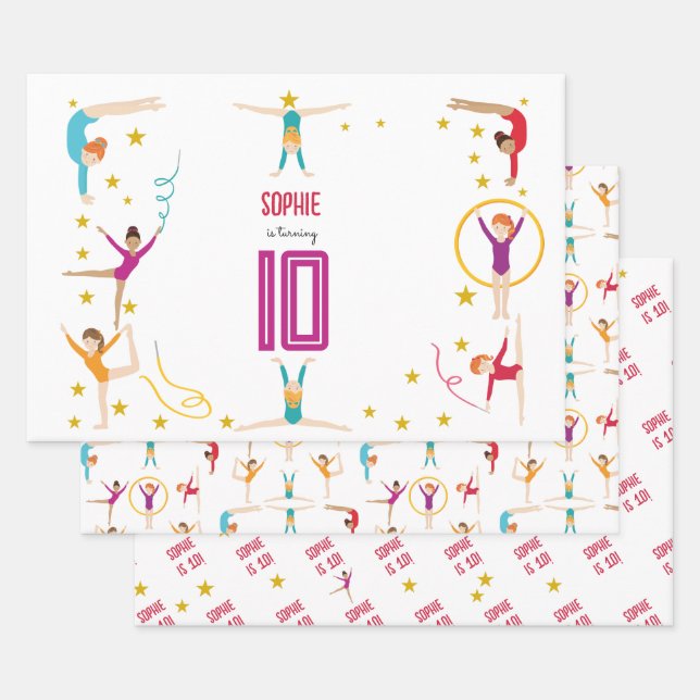 Acrobatics and gymnastics sport girl birthday wrapping paper sheets (Set)