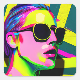 Acrogenous Woman in Sunglasses Modern Art Square Sticker