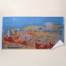 Acropolis Athens Blue Beach Towel