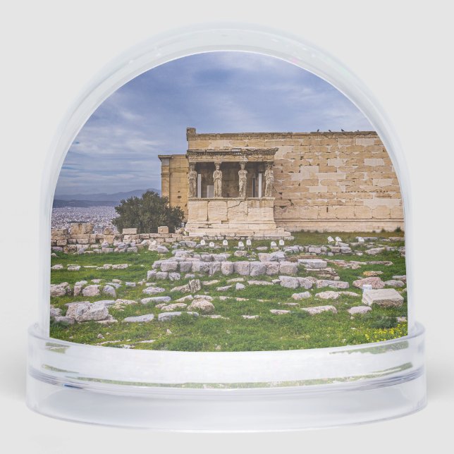 Acropolis Athens Cloudy Sky – Dramatic Greek Land Snow Globe (Front)