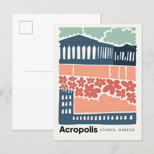 Acropolis Athens Greece abstract travel floral art Postcard