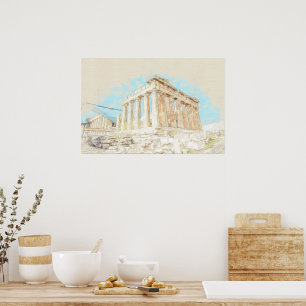 Acropolis Hill Athens Greece Sketch Art Poster