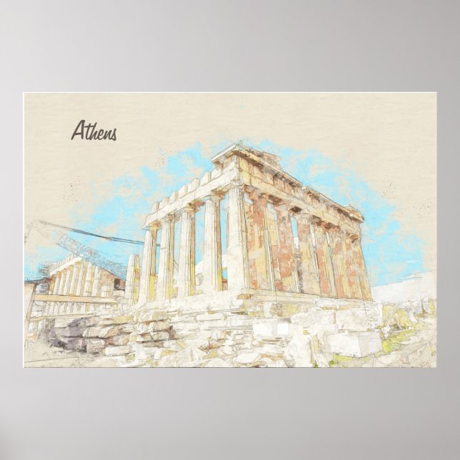 Acropolis Hill in Athens, Greece – Vintage Travel  Poster (Front)
