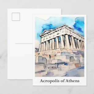 Acropolis of Athens Greece Watercolor Travel Postcard