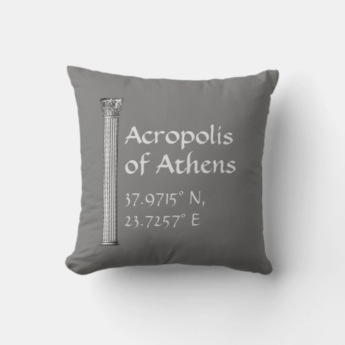 Acropolis of Athens Latitude  Longitude  Throw Pillow