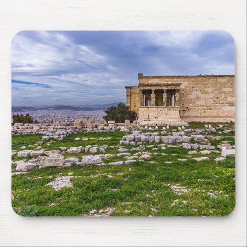 Acropolis with cloudy sky as background Athens Mouse Pad