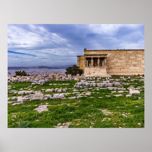 Acropolis with cloudy sky as background Athens Poster