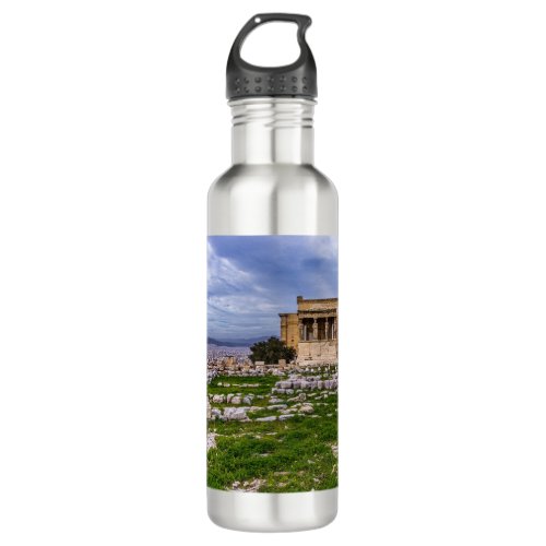 Acropolis with cloudy sky as background Athens Stainless Steel Water Bottle