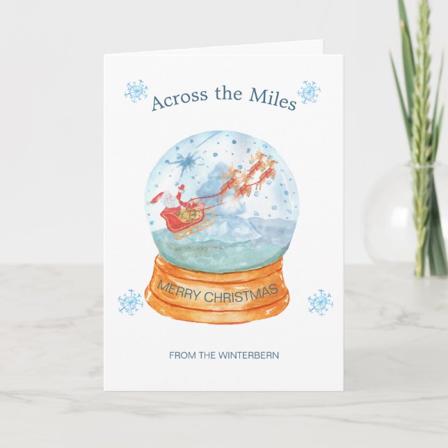 Across the Miles Snow Globe Santa Sleigh Christmas Holiday Card (Front)