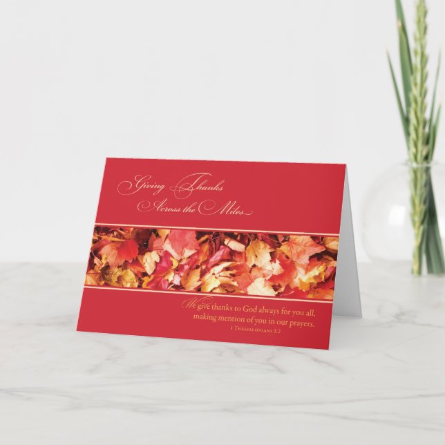 Across the Miles Thanksgiving Leaves, Religious Holiday Card (Front)