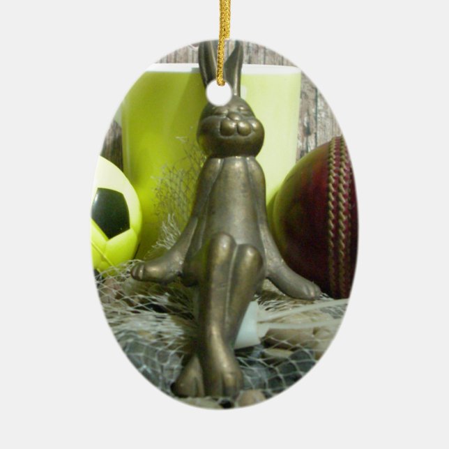 Across the Pitch & Crease: Football Cricket Blend Ceramic Ornament (Front)