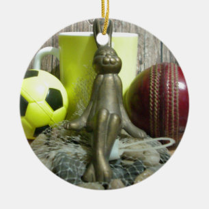 Across the Pitch & Crease: Football Cricket Blend Ceramic Ornament