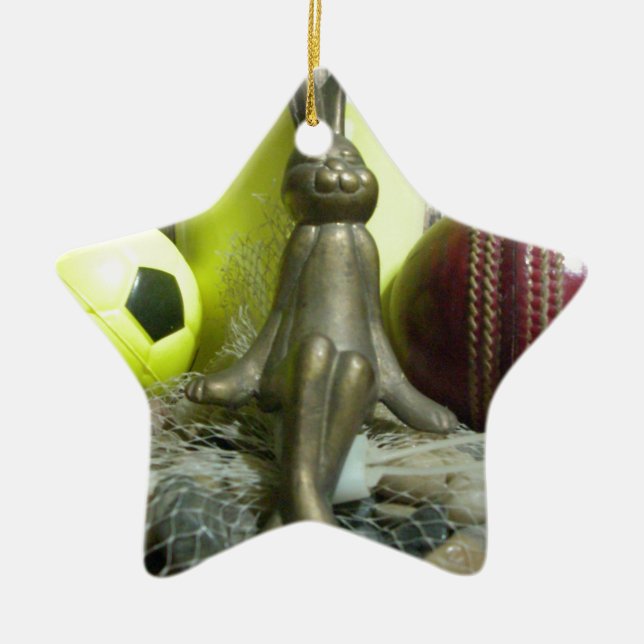 Across the Pitch & Crease: Football Cricket Blend Ceramic Ornament (Front)