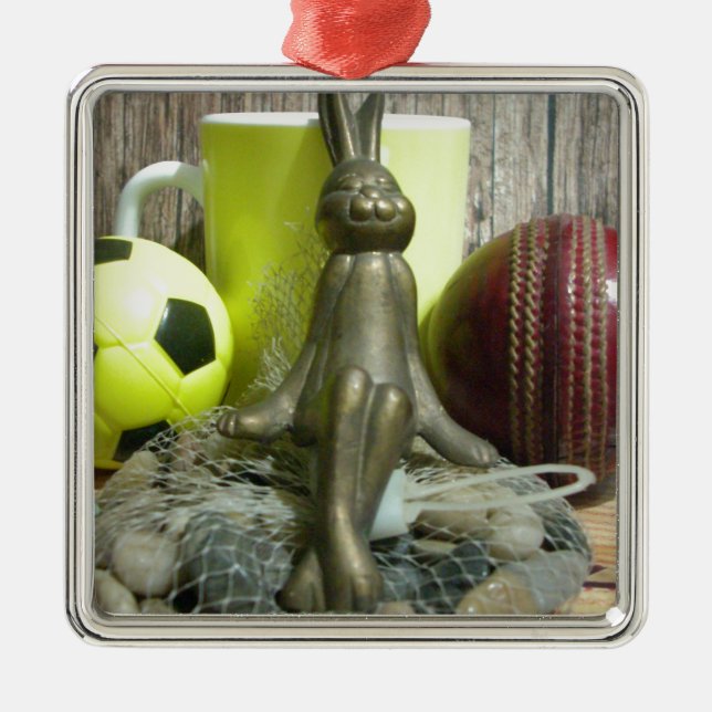 Across the Pitch & Crease: Football Cricket Blend Metal Ornament (Front)
