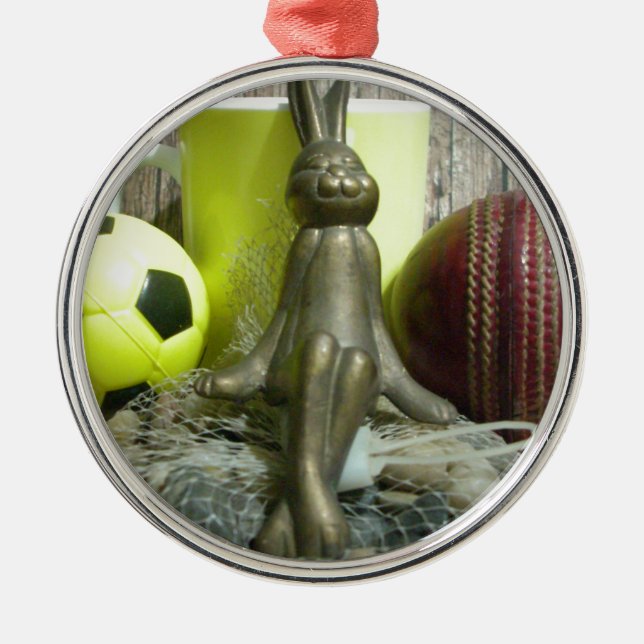 Across the Pitch & Crease: Football Cricket Blend Metal Ornament (Front)