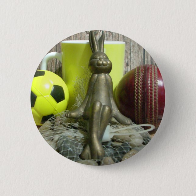 Across the Pitch & Crease: Football Cricket Blend Pinback Button (Front)