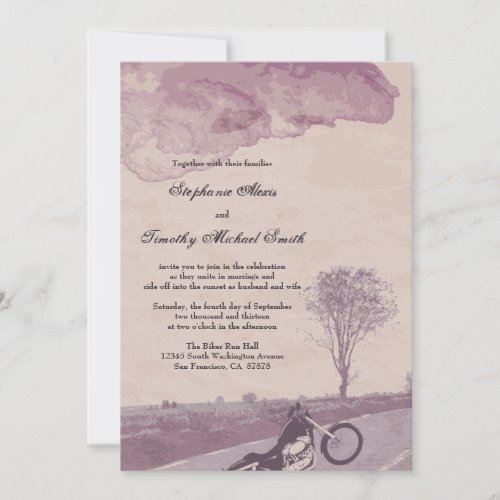 Across the road motorcycle wedding invitation