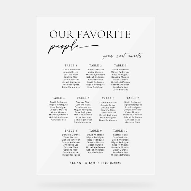 Acrylic 10 Tables Welcome Seating Chart (Front)