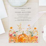 ACRYLIC 80th Birthday Fall Pumpkin Wildflower Acrylic Invitations<br><div class="desc">Acrylic invitations are the hottest invitation trend this year. Fall pumpkins are nestled in delicate golden yellow and orange wildflowers to create an elegant aesthetic. All of the text is editable so you can easily craft your own special mood.</div>