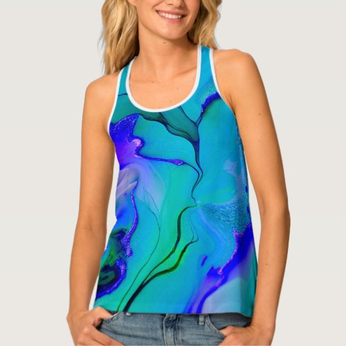 Acrylic Abstract Creative Blue Purple and Green Tank Top