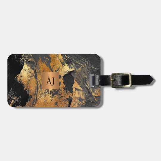 Acrylic Abstract Painting Copper Black Monogrammed Bag Tag