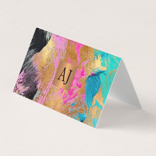 Acrylic abstract painting copper gold monogrammed business card