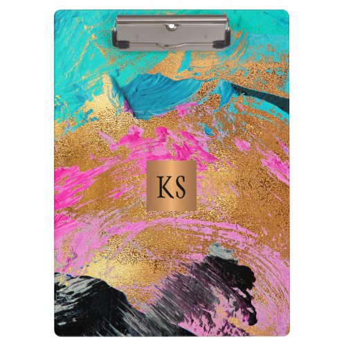 Acrylic abstract painting copper gold monogrammed clipboard