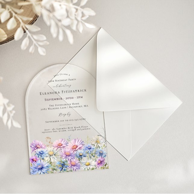 ACRYLIC ARCH 19 Birthday September Birth Flower  Invitations (Creator Uploaded)